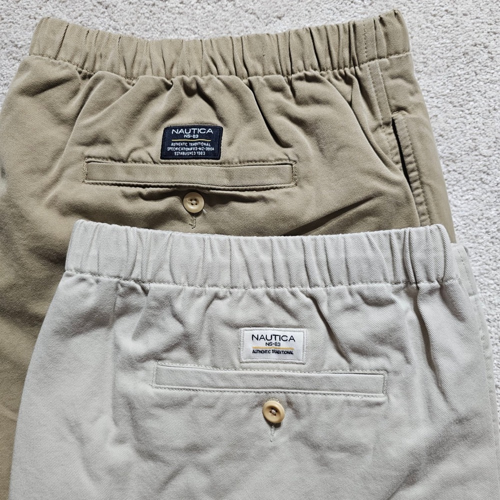 Two Pair‎ Nautica Men's Khaki Shorts Zip Elastic Waist Casual Comfort Summer XXL - Picture 6 of 14